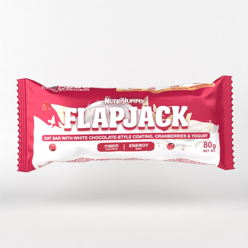 NUTRIYUMMY FLAPJACK WHITE CHOCO COATING, CRANBERRIES & YOGURT 80G x 12pcs