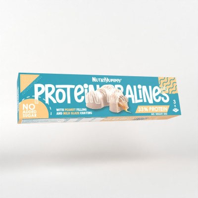NUTRIYUMMY NO ADDED SUGAR PROTEIN PRALINES WHITE CHOCOLATE 50G NUTRIYUMMY NO ADDED SUGAR PROTEIN PRALINES WHITE CHOCOLATE 50G