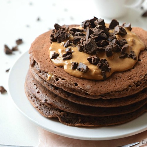 Choco-Peanut Protein Pancakes