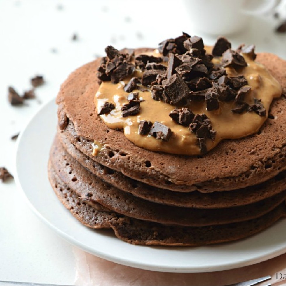 Choco-Peanut Protein Pancakes